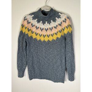 LL Bean blue pink fair isle rollneck slub sweater M preppy classic collegiate